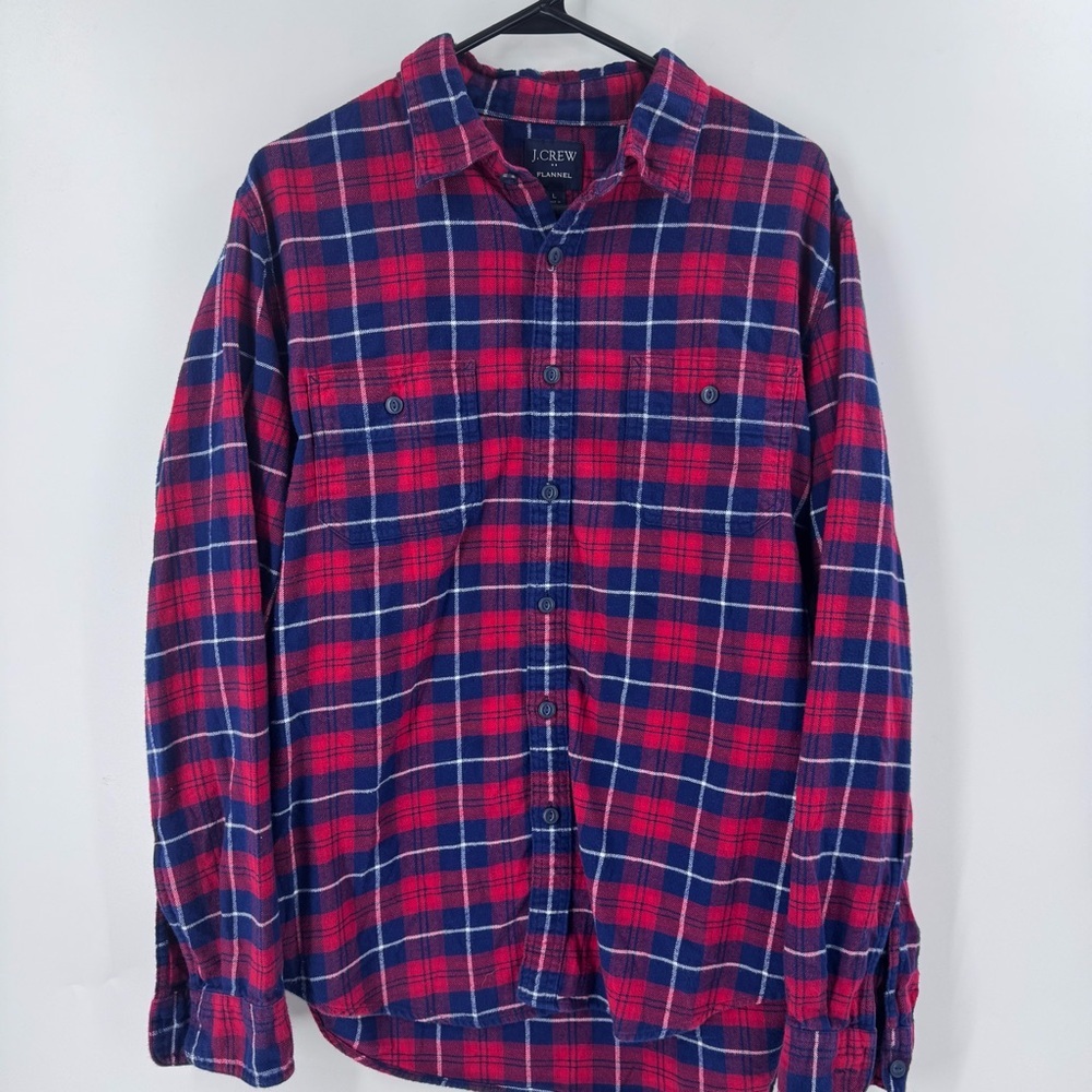 J. Crew Flannel Red and Blue Casual Button Down Shirt